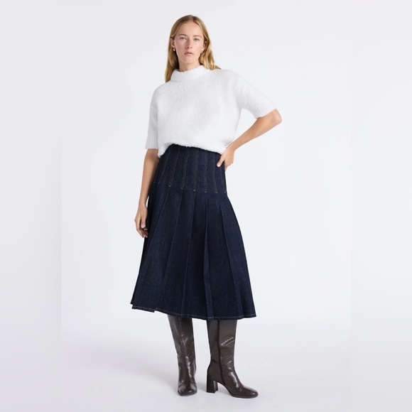 Women's Stitch Pleated Denim Skirt Indigo NWT Size 6 2 - Picture 5 of 8